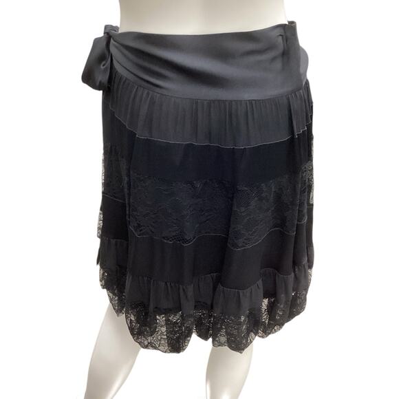 Diane Von Furstenberg Skirt Women’s SZ 8 100% Silk And Lace Attached Belt Black - Picture 5 of 6